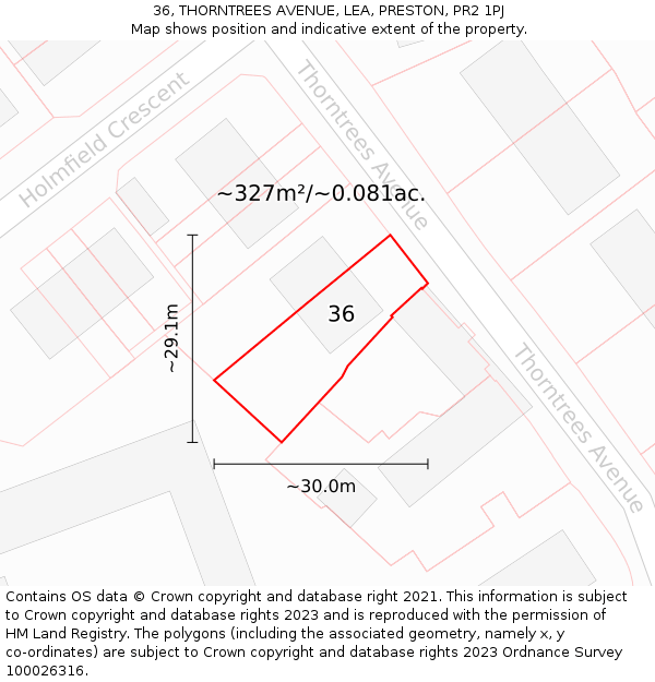 36, THORNTREES AVENUE, LEA, PRESTON, PR2 1PJ: Plot and title map