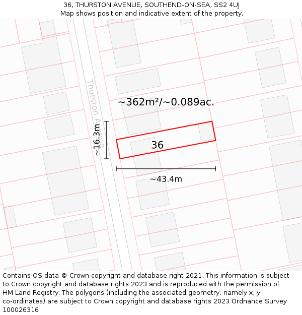 36, THURSTON AVENUE, SOUTHEND-ON-SEA, SS2 4UJ: Plot and title map