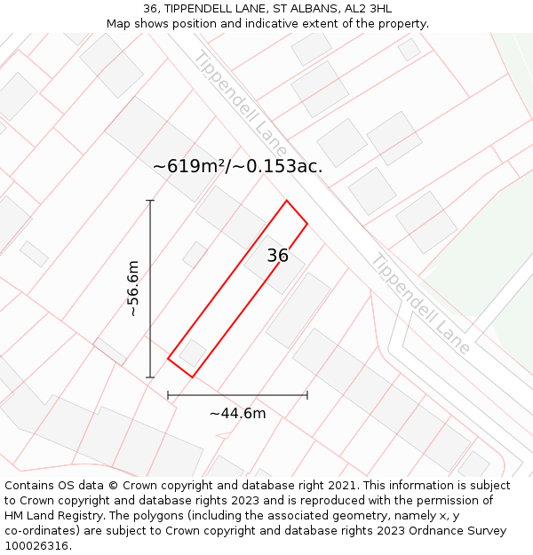 36, TIPPENDELL LANE, ST ALBANS, AL2 3HL: Plot and title map