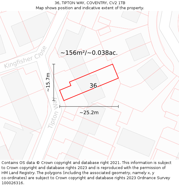 36, TIPTON WAY, COVENTRY, CV2 1TB: Plot and title map