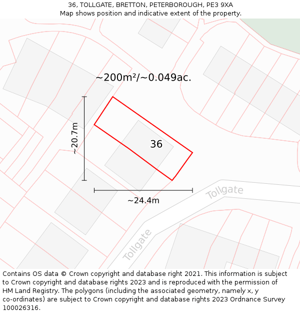 36, TOLLGATE, BRETTON, PETERBOROUGH, PE3 9XA: Plot and title map