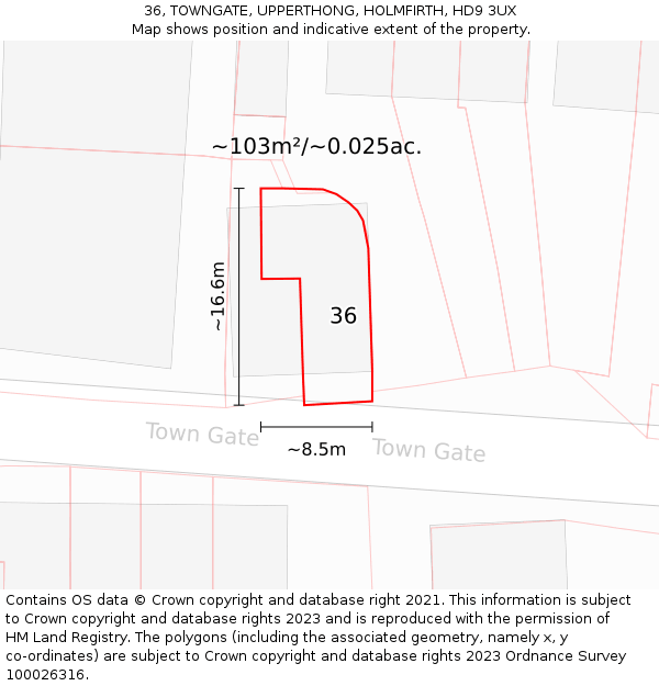 36, TOWNGATE, UPPERTHONG, HOLMFIRTH, HD9 3UX: Plot and title map