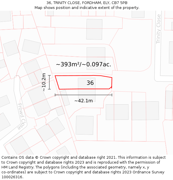 36, TRINITY CLOSE, FORDHAM, ELY, CB7 5PB: Plot and title map