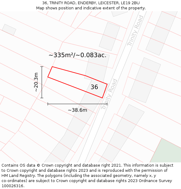 36, TRINITY ROAD, ENDERBY, LEICESTER, LE19 2BU: Plot and title map