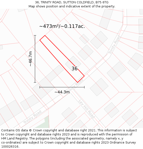 36, TRINITY ROAD, SUTTON COLDFIELD, B75 6TG: Plot and title map