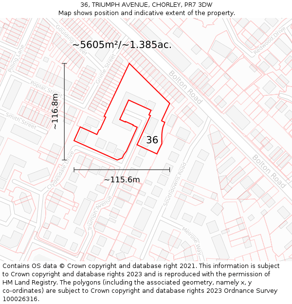 36, TRIUMPH AVENUE, CHORLEY, PR7 3DW: Plot and title map