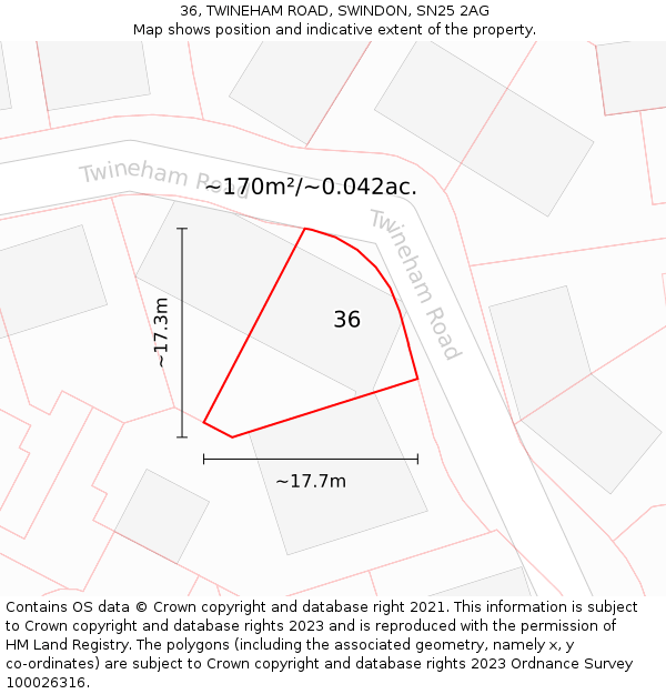 36, TWINEHAM ROAD, SWINDON, SN25 2AG: Plot and title map