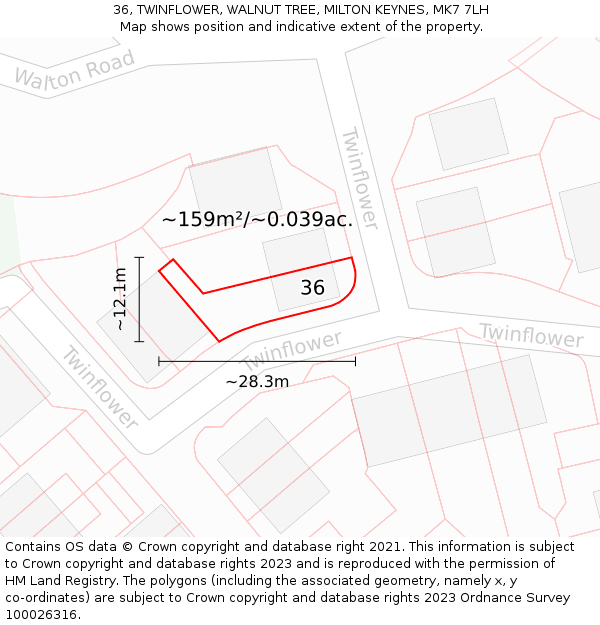 36, TWINFLOWER, WALNUT TREE, MILTON KEYNES, MK7 7LH: Plot and title map