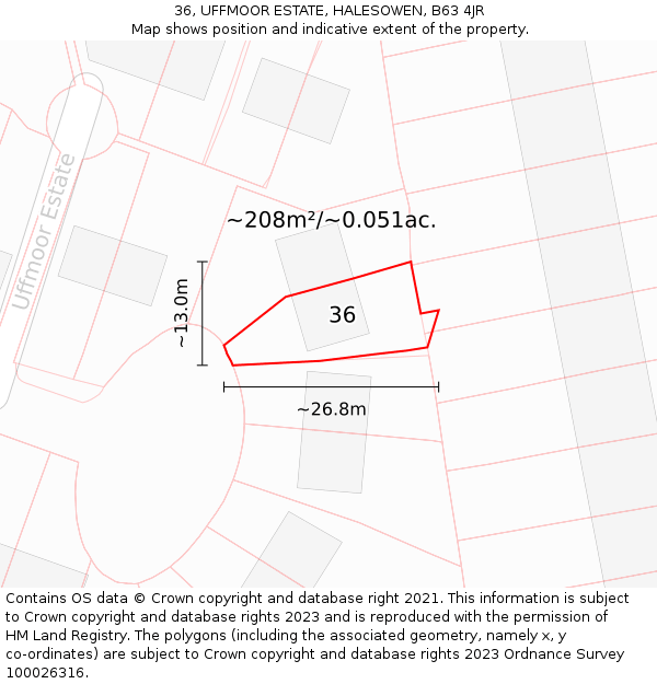36, UFFMOOR ESTATE, HALESOWEN, B63 4JR: Plot and title map