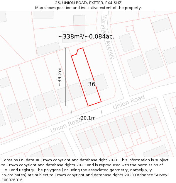 36, UNION ROAD, EXETER, EX4 6HZ: Plot and title map
