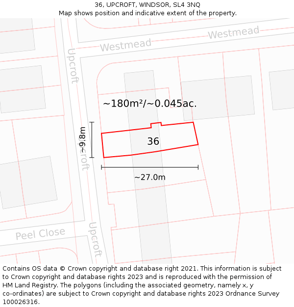 36, UPCROFT, WINDSOR, SL4 3NQ: Plot and title map