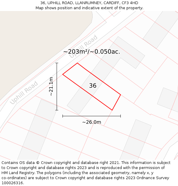 36, UPHILL ROAD, LLANRUMNEY, CARDIFF, CF3 4HD: Plot and title map