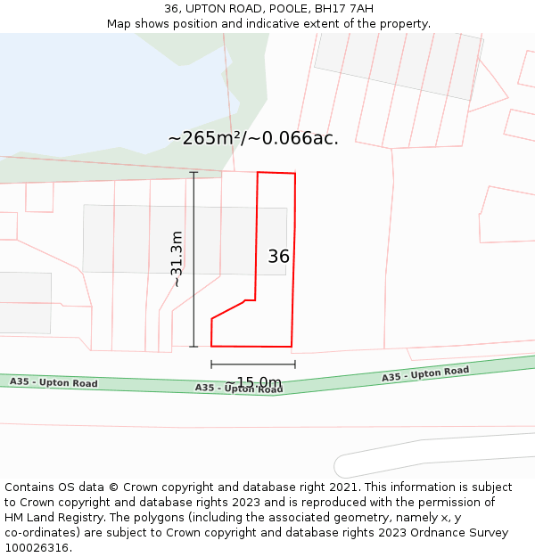 36, UPTON ROAD, POOLE, BH17 7AH: Plot and title map