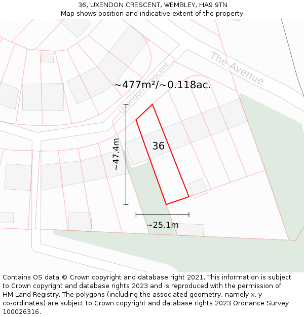 36, UXENDON CRESCENT, WEMBLEY, HA9 9TN: Plot and title map