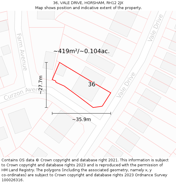 36, VALE DRIVE, HORSHAM, RH12 2JX: Plot and title map