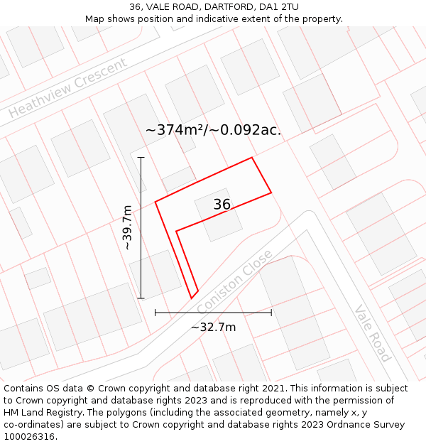 36, VALE ROAD, DARTFORD, DA1 2TU: Plot and title map