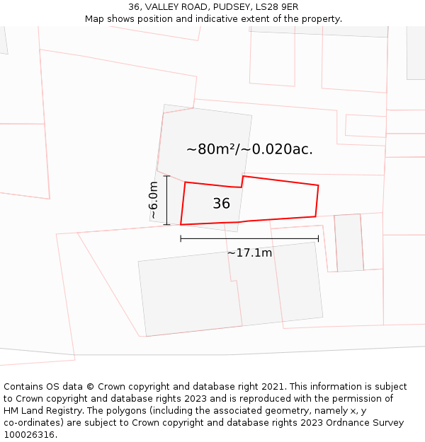 36, VALLEY ROAD, PUDSEY, LS28 9ER: Plot and title map