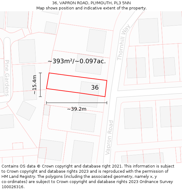 36, VAPRON ROAD, PLYMOUTH, PL3 5NN: Plot and title map