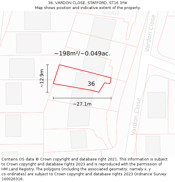 36, VARDON CLOSE, STAFFORD, ST16 3YW: Plot and title map
