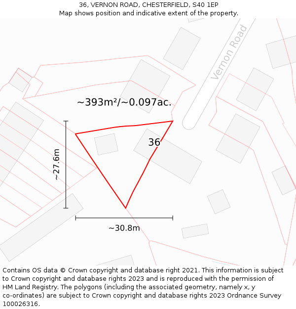 36, VERNON ROAD, CHESTERFIELD, S40 1EP: Plot and title map