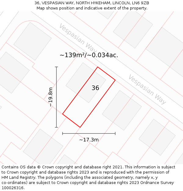 36, VESPASIAN WAY, NORTH HYKEHAM, LINCOLN, LN6 9ZB: Plot and title map