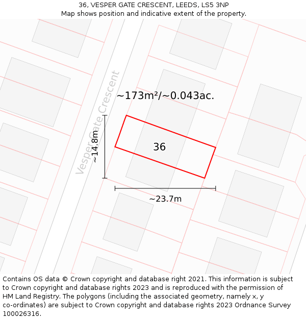 36, VESPER GATE CRESCENT, LEEDS, LS5 3NP: Plot and title map