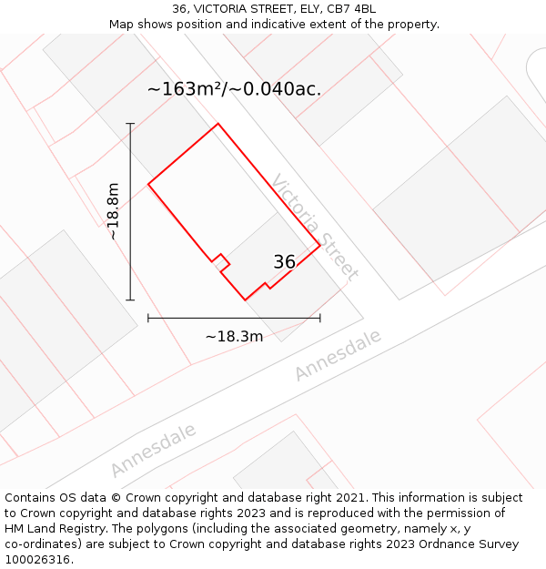 36, VICTORIA STREET, ELY, CB7 4BL: Plot and title map
