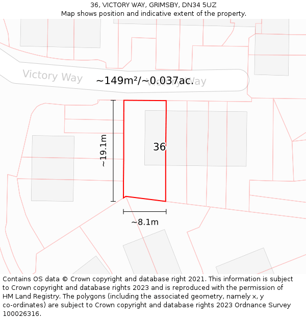 36, VICTORY WAY, GRIMSBY, DN34 5UZ: Plot and title map