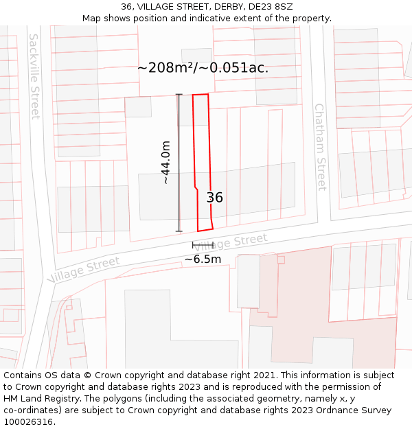 36, VILLAGE STREET, DERBY, DE23 8SZ: Plot and title map