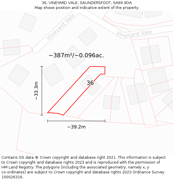 36, VINEYARD VALE, SAUNDERSFOOT, SA69 9DA: Plot and title map