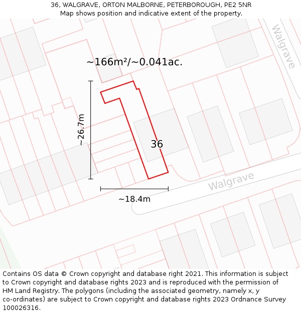36, WALGRAVE, ORTON MALBORNE, PETERBOROUGH, PE2 5NR: Plot and title map