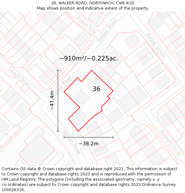 36, WALKER ROAD, NORTHWICH, CW8 4UD: Plot and title map