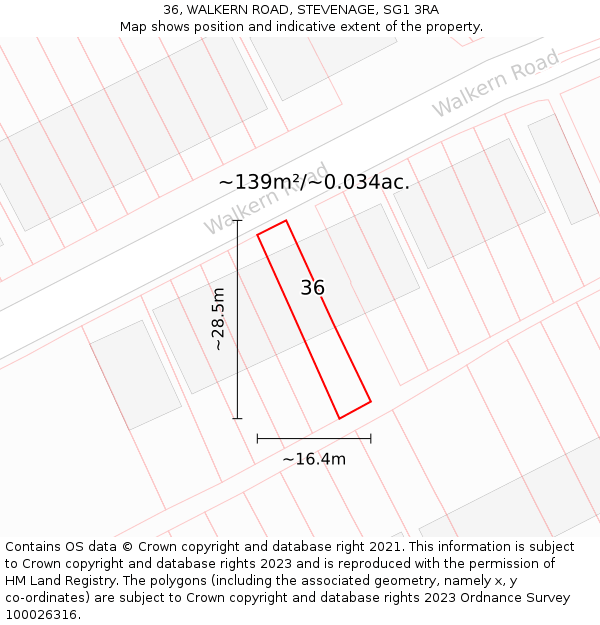 36, WALKERN ROAD, STEVENAGE, SG1 3RA: Plot and title map