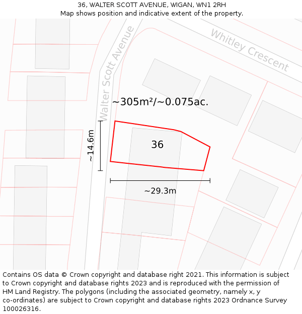 36, WALTER SCOTT AVENUE, WIGAN, WN1 2RH: Plot and title map