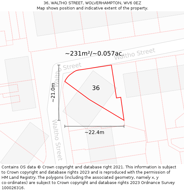 36, WALTHO STREET, WOLVERHAMPTON, WV6 0EZ: Plot and title map