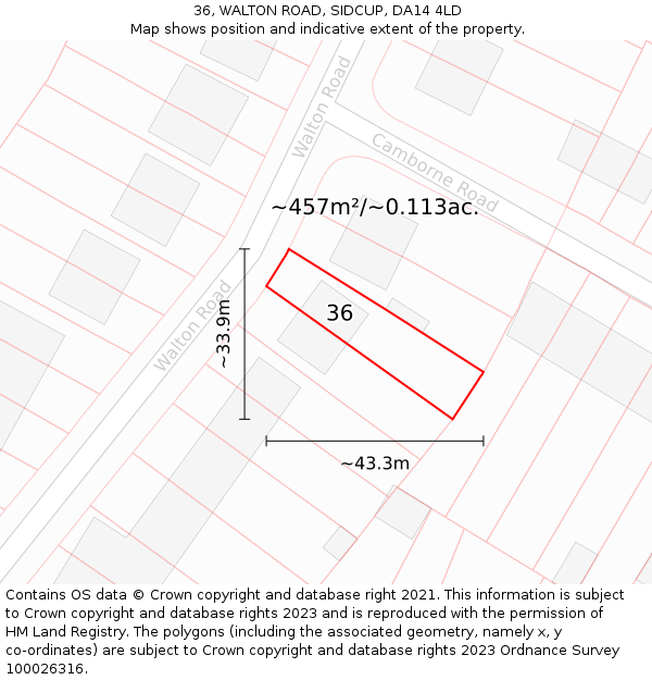 36, WALTON ROAD, SIDCUP, DA14 4LD: Plot and title map