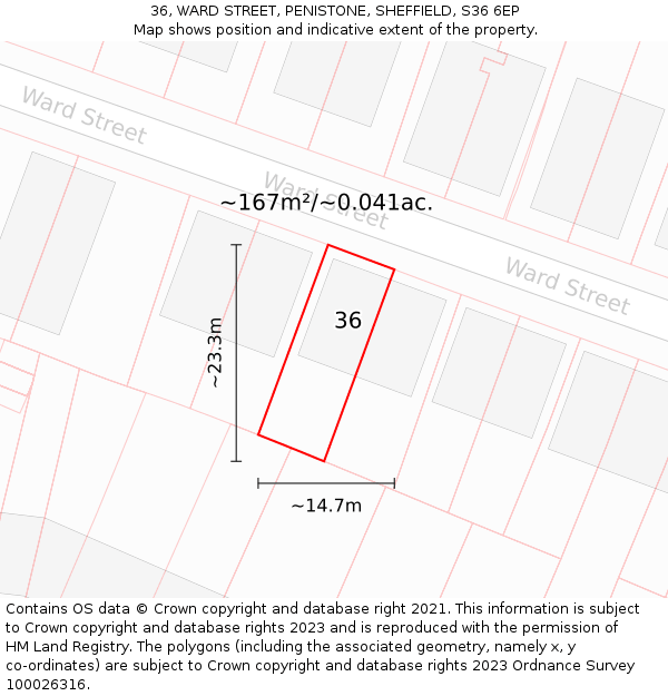 36, WARD STREET, PENISTONE, SHEFFIELD, S36 6EP: Plot and title map