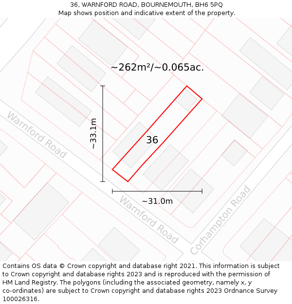 36, WARNFORD ROAD, BOURNEMOUTH, BH6 5PQ: Plot and title map