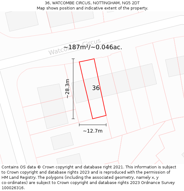 36, WATCOMBE CIRCUS, NOTTINGHAM, NG5 2DT: Plot and title map