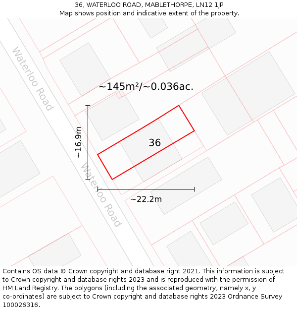 36, WATERLOO ROAD, MABLETHORPE, LN12 1JP: Plot and title map