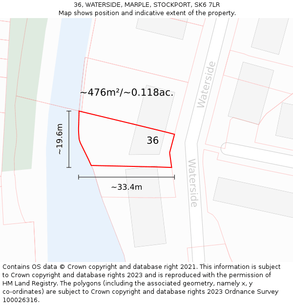 36, WATERSIDE, MARPLE, STOCKPORT, SK6 7LR: Plot and title map