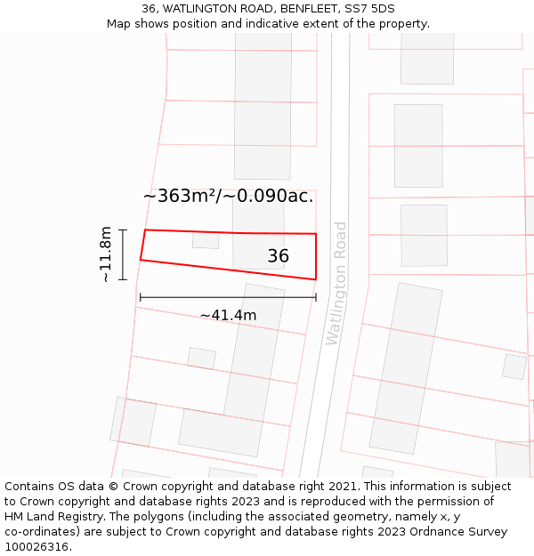 36, WATLINGTON ROAD, BENFLEET, SS7 5DS: Plot and title map