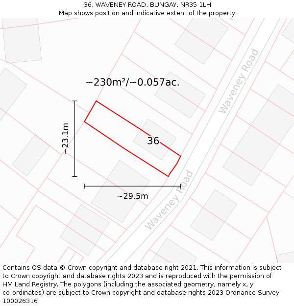 36, WAVENEY ROAD, BUNGAY, NR35 1LH: Plot and title map