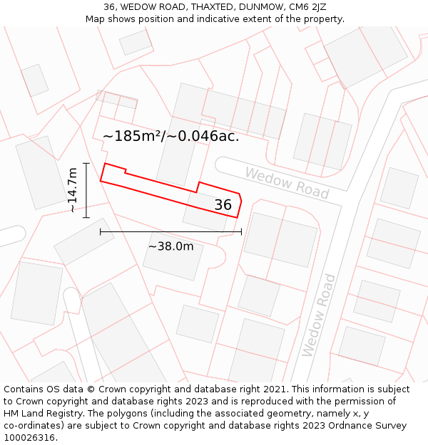 36, WEDOW ROAD, THAXTED, DUNMOW, CM6 2JZ: Plot and title map