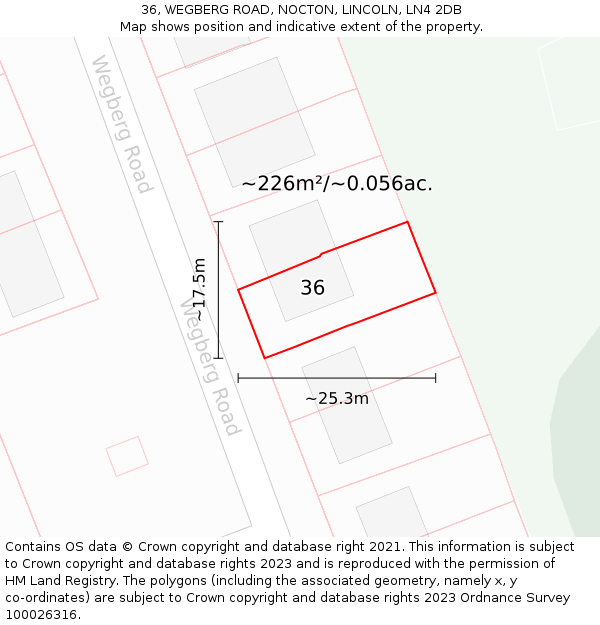 36, WEGBERG ROAD, NOCTON, LINCOLN, LN4 2DB: Plot and title map