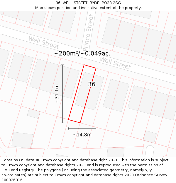 36, WELL STREET, RYDE, PO33 2SG: Plot and title map