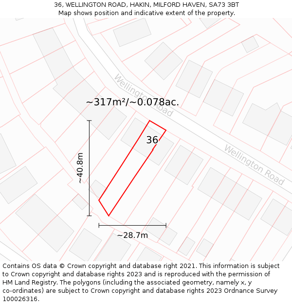 36, WELLINGTON ROAD, HAKIN, MILFORD HAVEN, SA73 3BT: Plot and title map