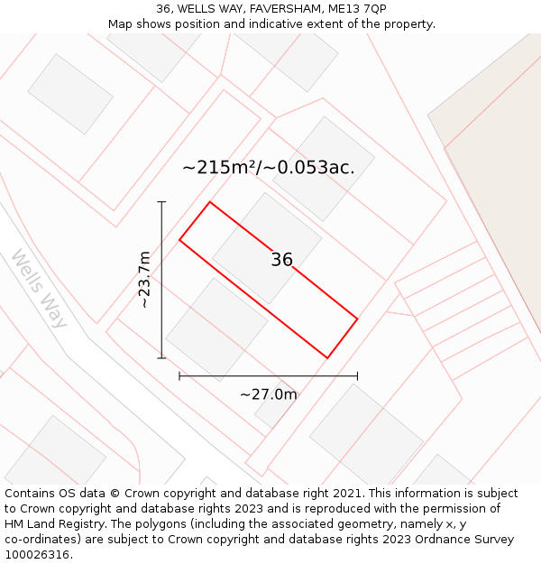 36, WELLS WAY, FAVERSHAM, ME13 7QP: Plot and title map