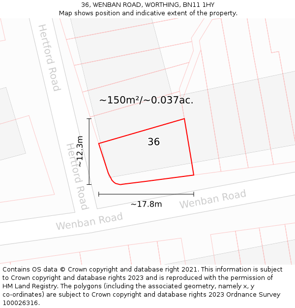 36, WENBAN ROAD, WORTHING, BN11 1HY: Plot and title map