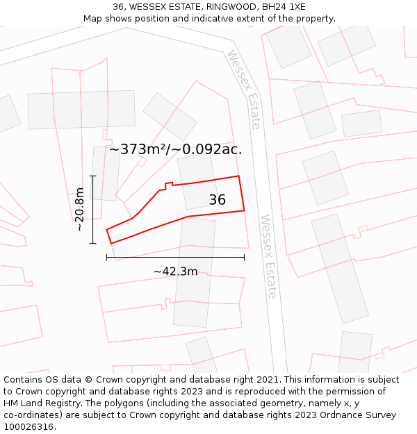 36, WESSEX ESTATE, RINGWOOD, BH24 1XE: Plot and title map
